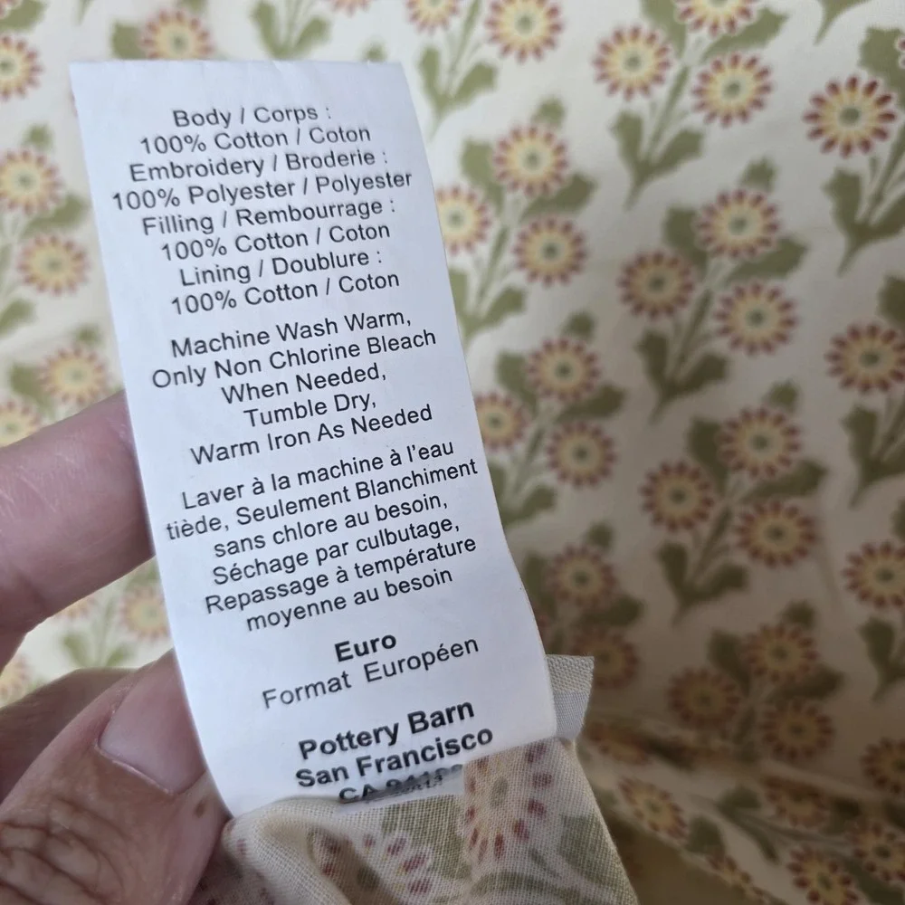 Pottery Barn Poppy Butterfly Embroidered Euro Sham 26